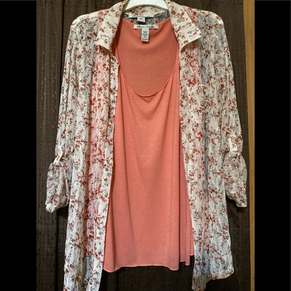 American Rag size 2X, pink tank top along with a sheer 3/4 sleeve top.